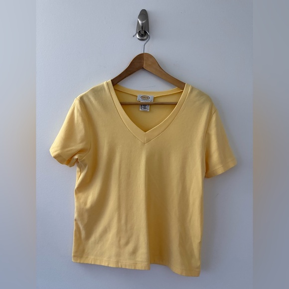 Talbots Tops - Talbots Petite Medium PM Yellow V-Neck T-Shirt Short Sleeve Cotton Blend Vintage